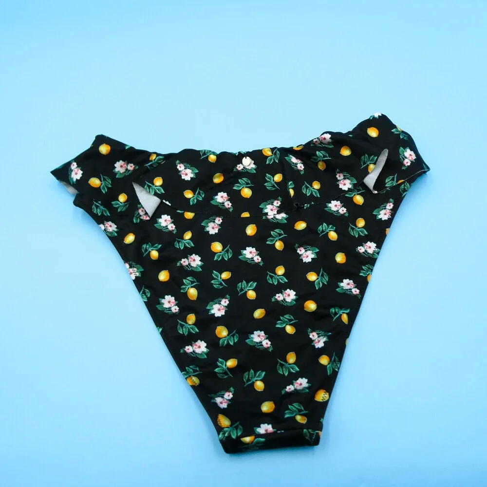Victorias Secret Medium Black Floral Lemons Brazilian Bikini Bottom Swimwear New